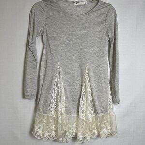 Blue Enchantress Grey With White Lace Tunic Blouse Size Medium Long sleeve